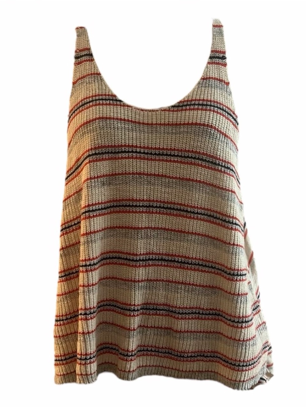 Free People Beige Knit Tank with Red & Navy Stripes